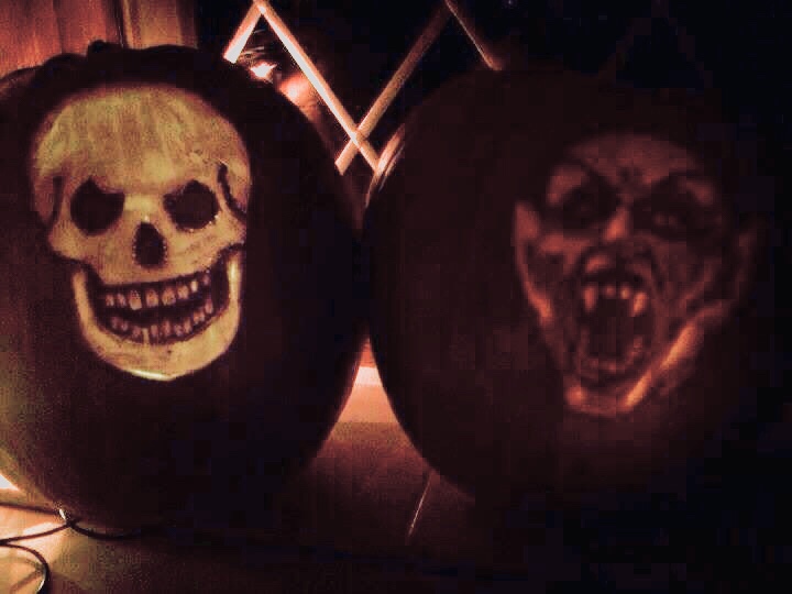 skull and Nosferatu pumpkin carving